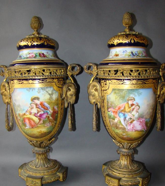 Pair of 19th century French Sevres urns. Estimate: $4,000-$6,000. T A C Estate Auctions Inc. image.